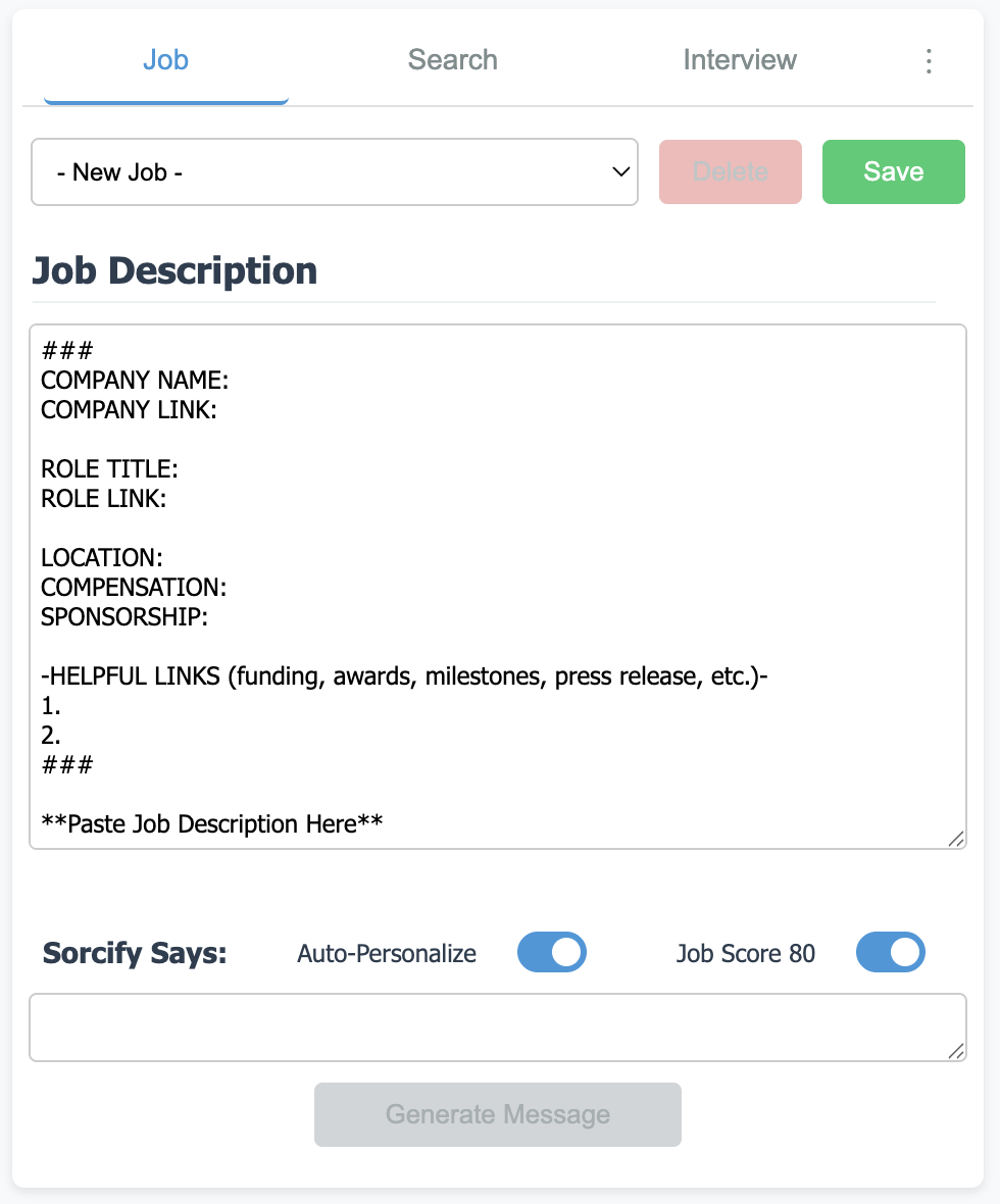 Sorcify Job Tab Screenshot
